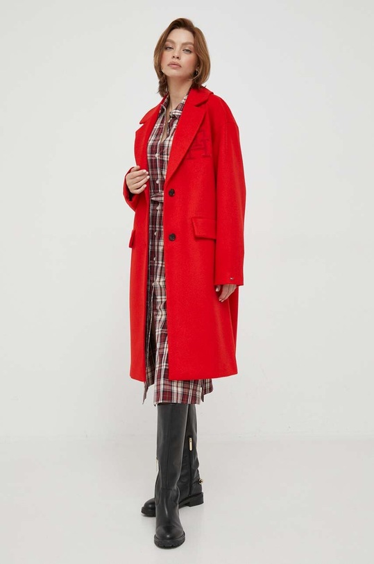 Tommy Hilfiger płaszcz wełniany WW0WW39756 czerwony AW23