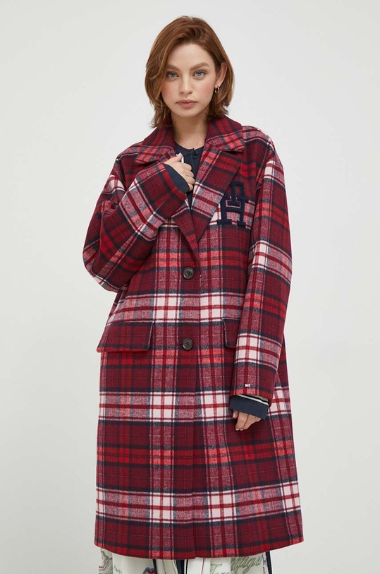 Tommy Hilfiger płaszcz wełniany bez kaptura bordowy WW0WW39761