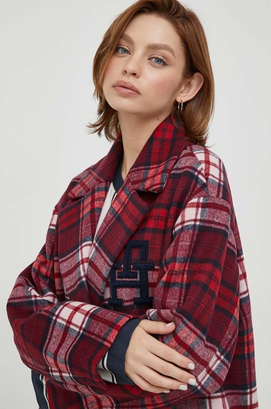 Tommy Hilfiger płaszcz wełniany bordowy WW0WW39761