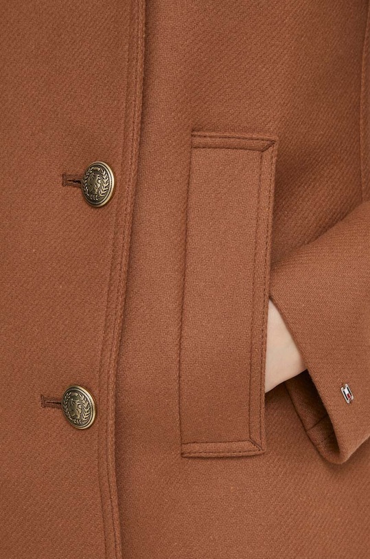 Μάλλινο παλτό Tommy Hilfiger WW0WW39755 καφέ