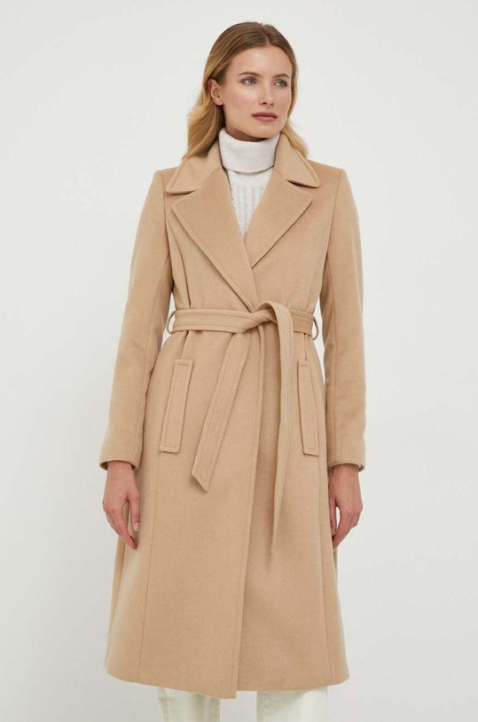 Lauren Ralph Lauren płaszcz wełniany bez kaptura beżowy 297928099