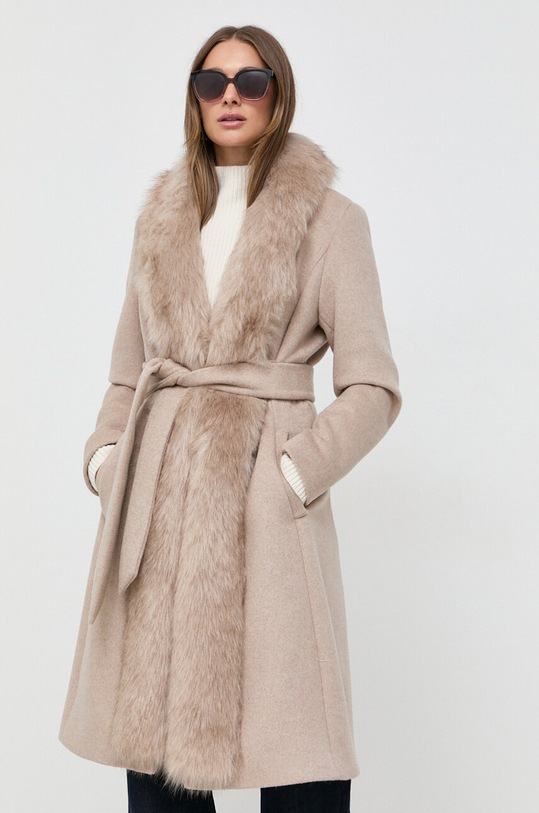 Marciano Guess płaszcz wełniany bez kaptura beżowy 3BGL10.9957Z