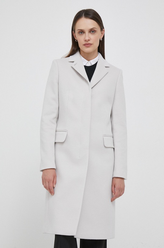 Vlnený kabát Calvin Klein bez kapucne sivá K20K206877