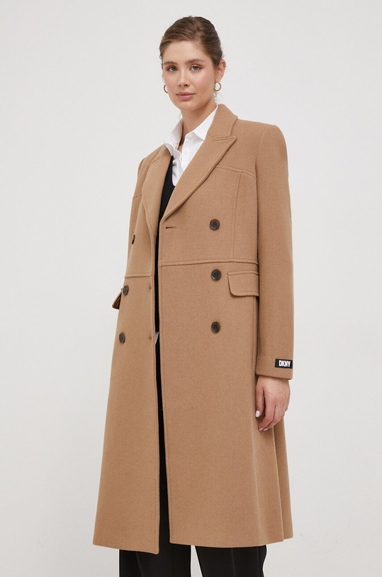 Μάλλινο παλτό DKNY καφέ DL3MWM97
