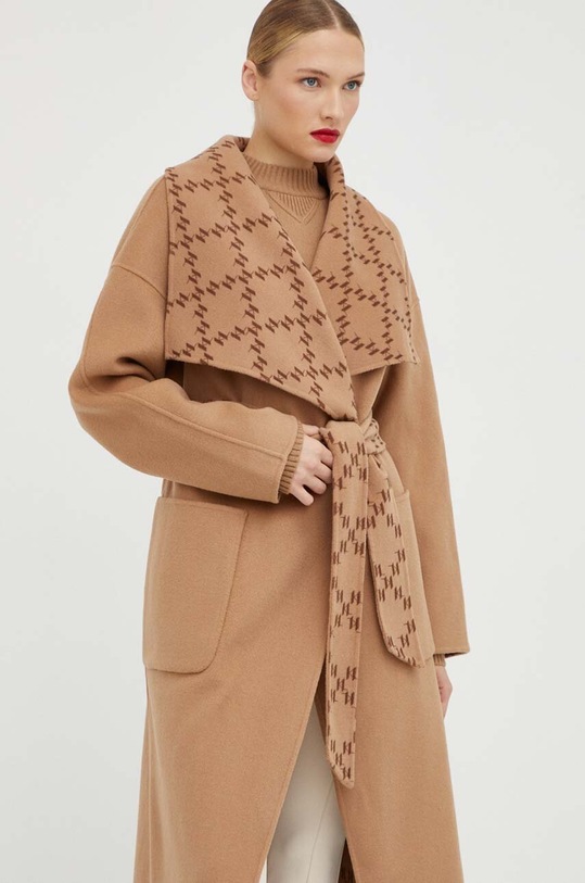 Karl Lagerfeld płaszcz wełniany dwustronny 236W1501 brązowy AW23