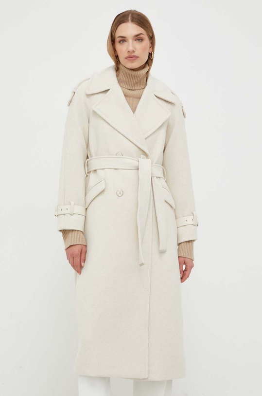Morgan płaszcz z domieszką wełny GCARO1 bez kaptura beżowy GCARO1.NUAGE