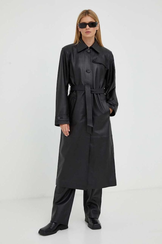 Won Hundred palton de piele 2709.16014 negru AW23