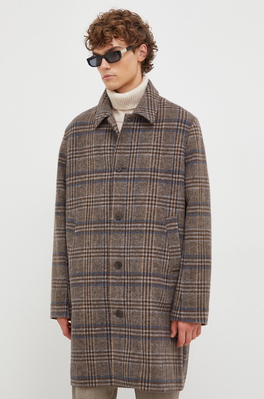 Odzież Les Deux płaszcz wełniany LDM620067 brązowy