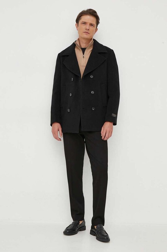 Volnen plašč Liu Jo M223P105BRUSHPEACOAT črna AW23