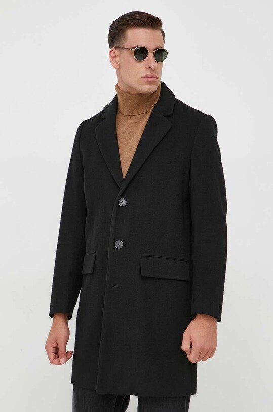 Вовняне пальто United Colors of Benetton 2YDTUN012.700. чорний AW23