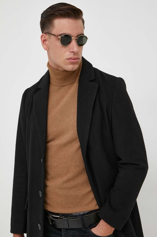 United Colors of Benetton płaszcz wełniany czarny 2YDTUN012.700.