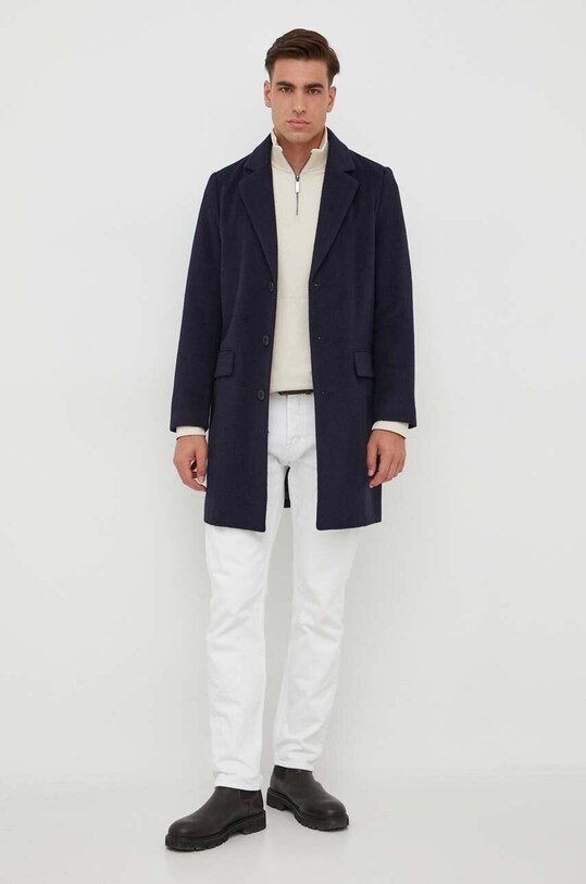 United Colors of Benetton płaszcz wełniany 2YDTUN012.616. granatowy AW23