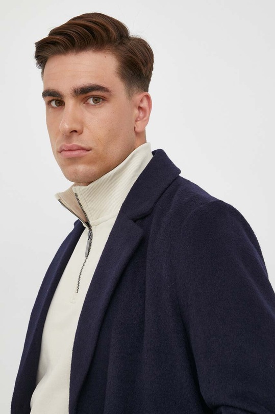 United Colors of Benetton płaszcz wełniany granatowy 2YDTUN012.616.