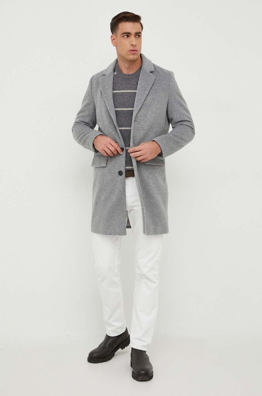 United Colors of Benetton płaszcz wełniany 2YDTUN012.907 szary AW23