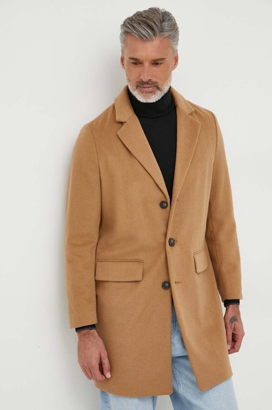 United Colors of Benetton płaszcz wełniany bez kaptura beżowy 2YDTUN012.94A