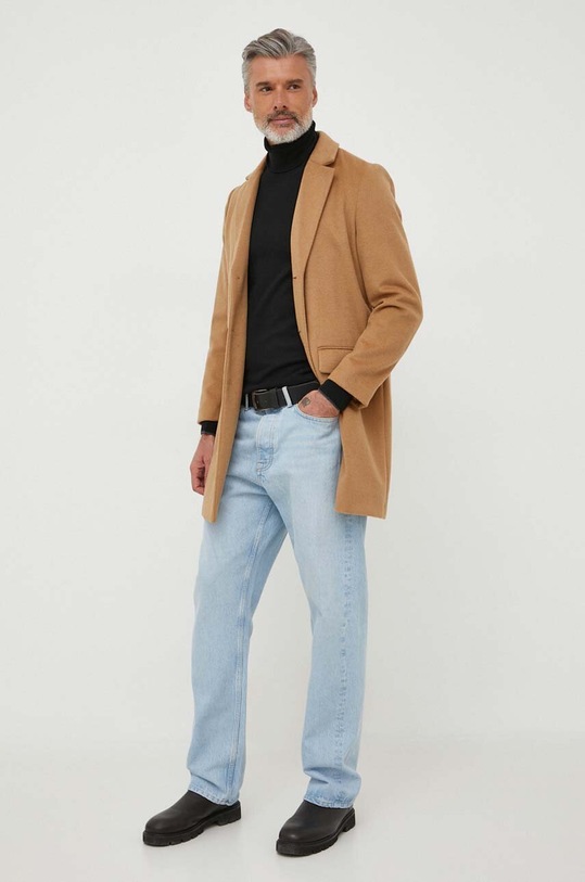 United Colors of Benetton płaszcz wełniany 2YDTUN012.94A beżowy AW23