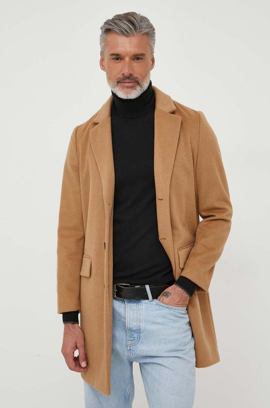 United Colors of Benetton płaszcz wełniany beżowy 2YDTUN012.94A