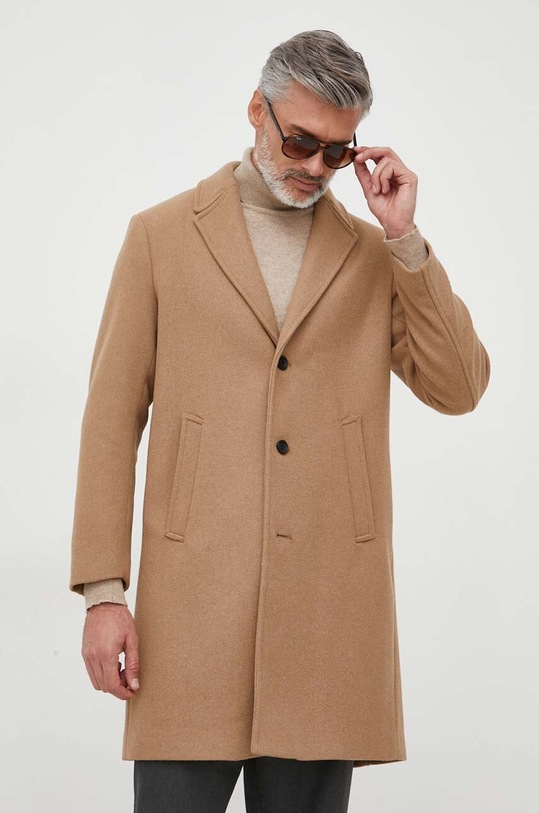 Sisley płaszcz z domieszką wełny 2VKFSN025.34A beżowy AW23