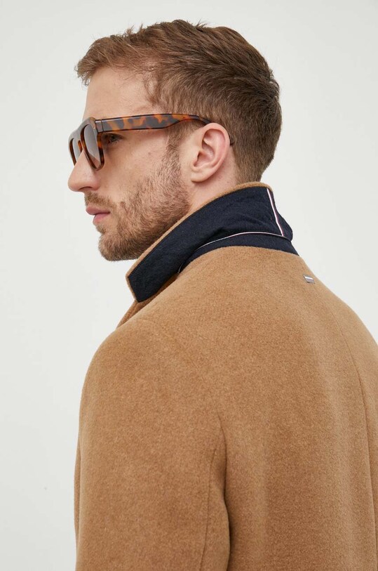 Μάλλινο παλτό Tommy Hilfiger MW0MW32963 καφέ
