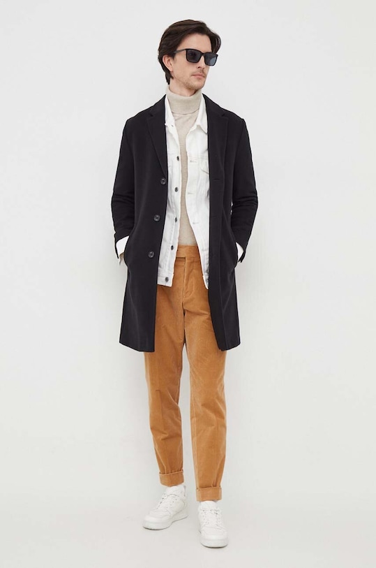 Μάλλινο παλτό BOSS 50485199 μαύρο AW23