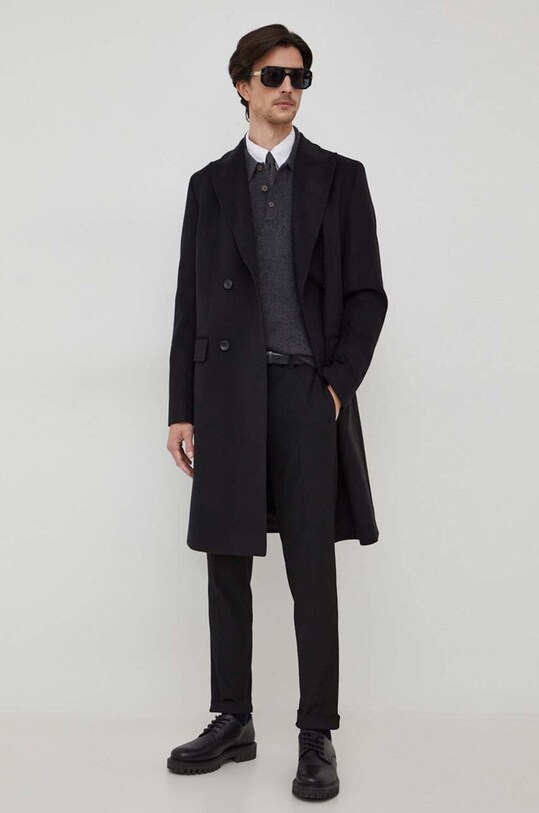Вовняне пальто BOSS 50502328 чорний AW23
