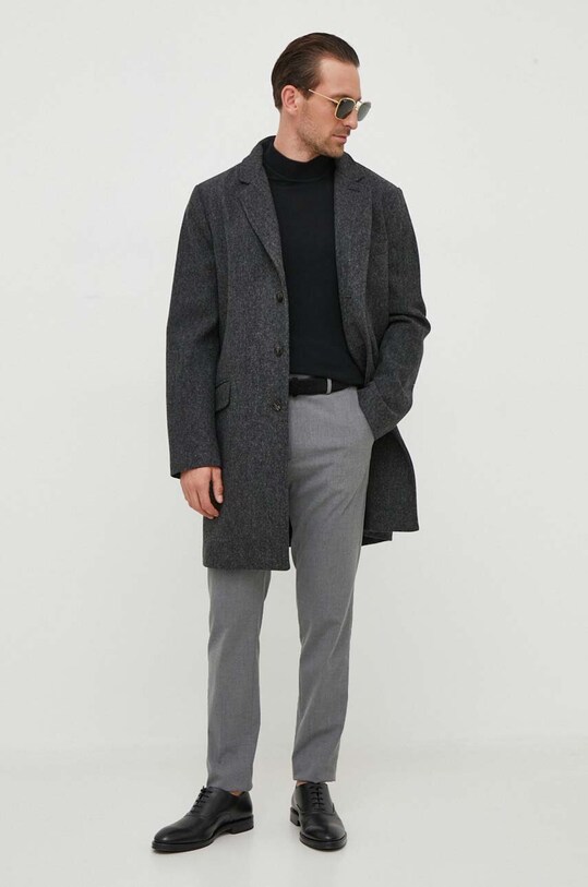 Μάλλινο παλτό Barbour μαλλί γκρί MWO0281