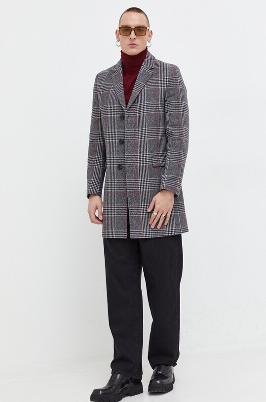 Шерстяное пальто HUGO 50499751 серый AW23