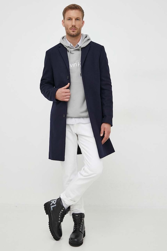 Calvin Klein płaszcz wełniany K10K110462 granatowy AW23