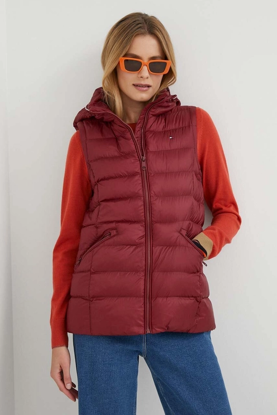 Prsluk Tommy Hilfiger s kapuljačom bordo WW0WW39582