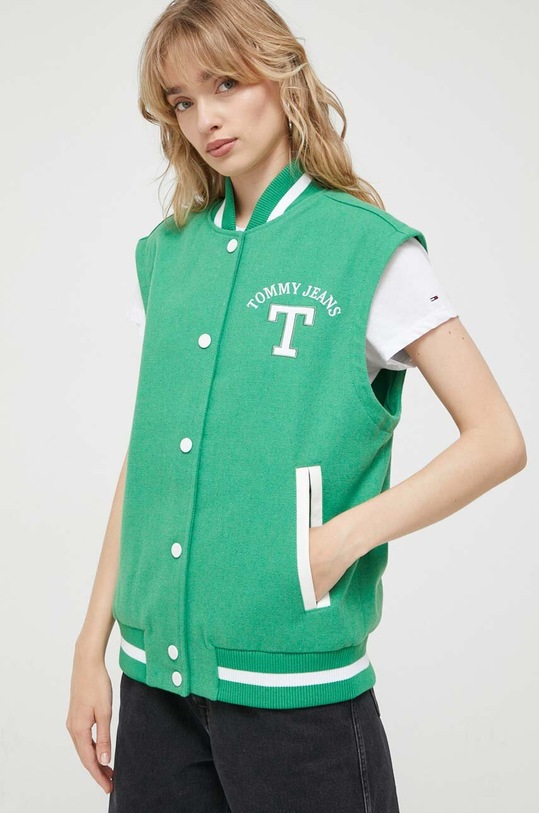 Bomber μπουφάν από μαλλί Tommy Jeans πράσινο DW0DW15958