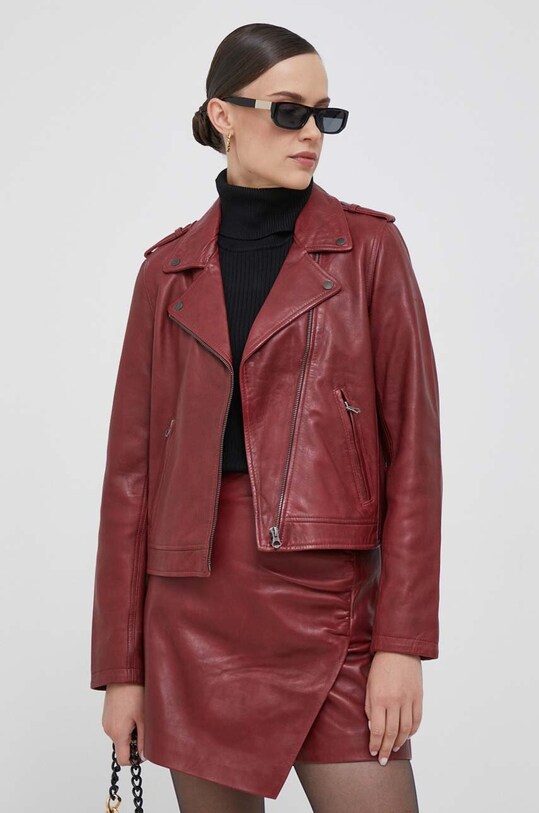 Δερμάτινο jacket Pepe Jeans λείο δέρμα μπορντό PL402238.299