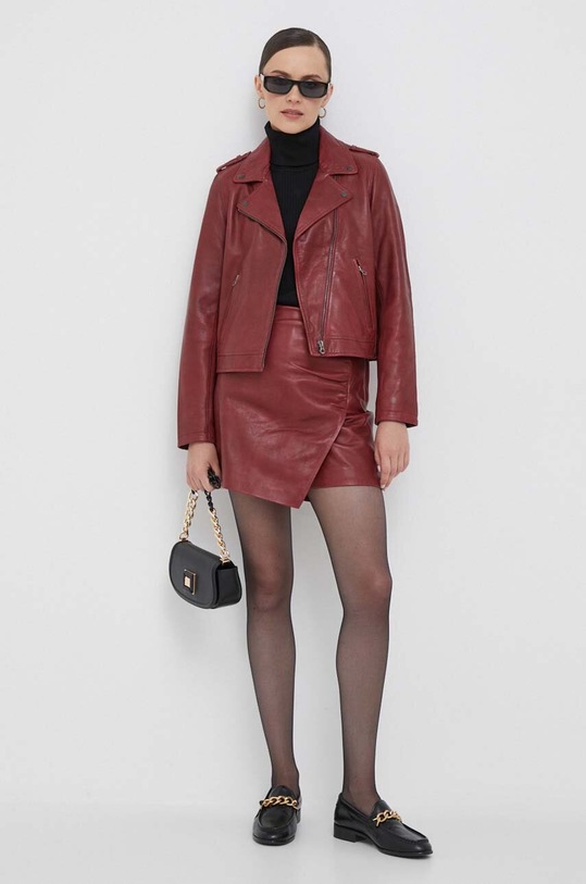 Pepe Jeans ramoneska skórzana PL402238.299 bordowy AW23