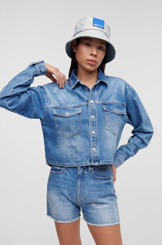 Τζιν μπουφάν Karl Lagerfeld Jeans χωρίς κουκούλα μπλε 235J1602