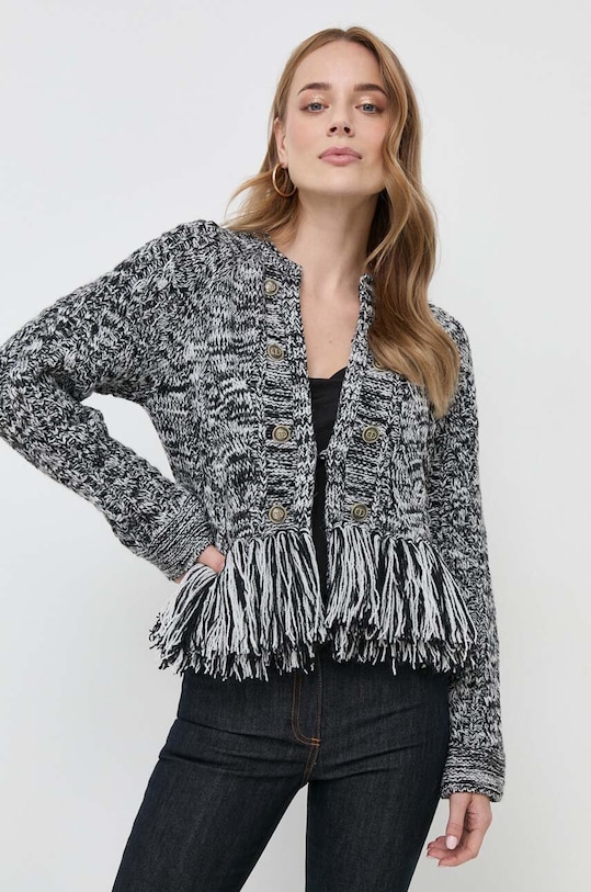 Twinset kardigan z domieszką wełny zapinany czarny 232TP3060