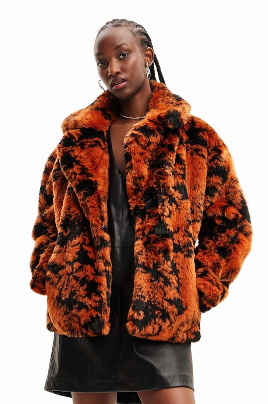 Desigual kurtka 23WWEW69 WOMAN WOVEN FAKE FUR bez kaptura pomarańczowy 23WWEW69