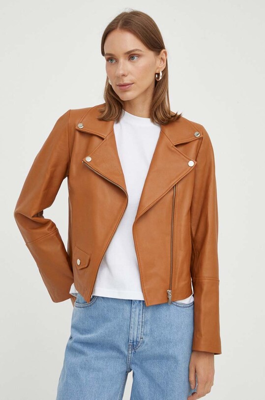 Δερμάτινο jacket Alohas λείο δέρμα μπεζ R100082