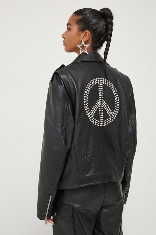 Moschino Jeans ramoneska skórzana bez kaptura czarny 3701.8221