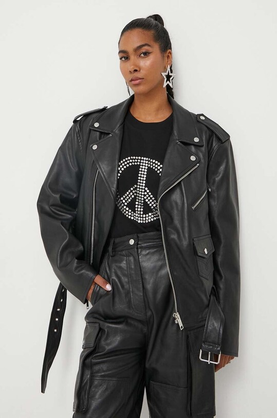 Odzież Moschino Jeans ramoneska skórzana 3701.8221 czarny