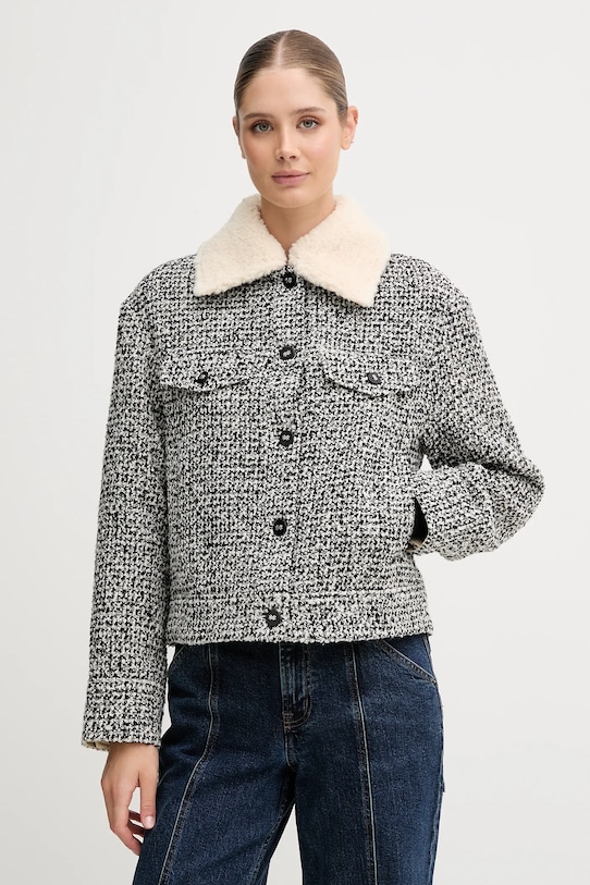 Μπουφάν πουκάμισο με μαλλί United Colors of Benetton oversize μαύρο 2I20DN048.902