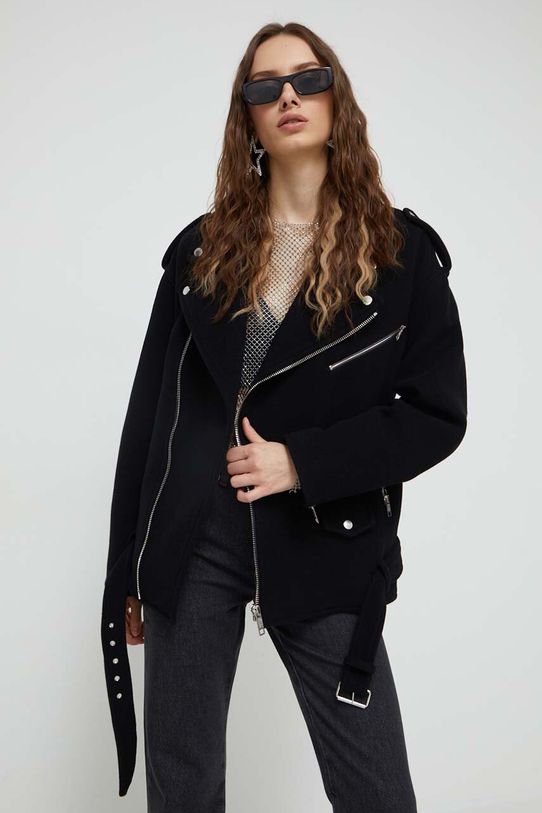 Vlnená bunda Moschino Jeans bez kapucne čierna 0610.8725