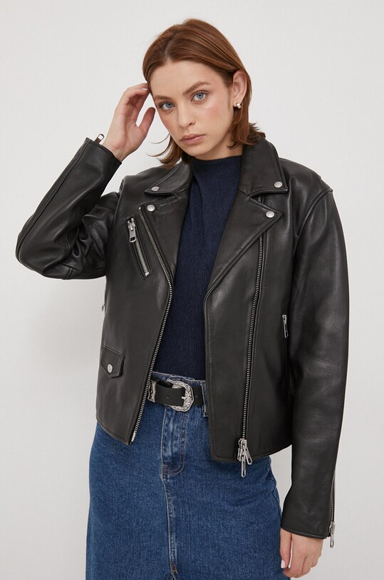 Δερμάτινο jacket Tommy Hilfiger oversize μαύρο WW0WW39943