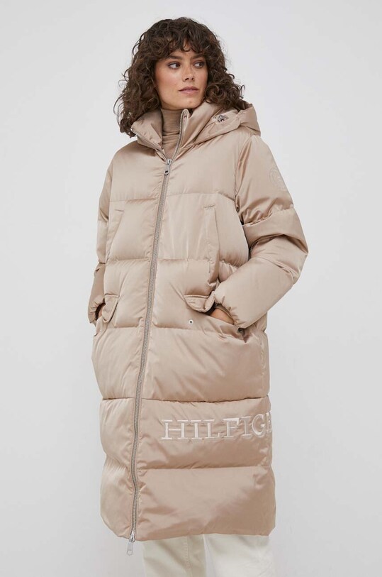 Péřová bunda Tommy Hilfiger s podšívkou béžová WW0WW40834