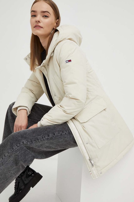 Пухова куртка Tommy Jeans з капюшоном бежевий DW0DW14684
