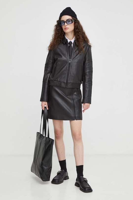 The Kooples geaca de piele FCUI27002K negru AW23