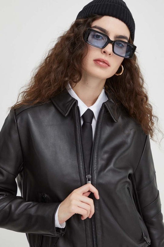 The Kooples geaca de piele negru FCUI27002K