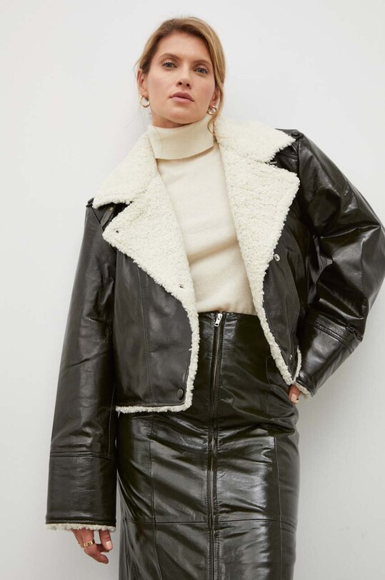 Gestuz geaca de piele cu captuseala verde 10908402