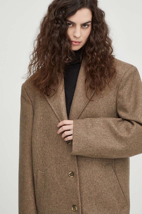 Μάλλινο παλτό Remain 5008091827 καφέ AW23