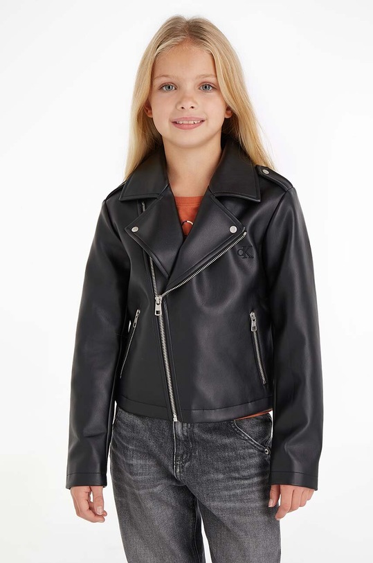 Calvin Klein Jeans gyerek bőrdzseki nem szigetelt fekete IG0IG02052.9BYX