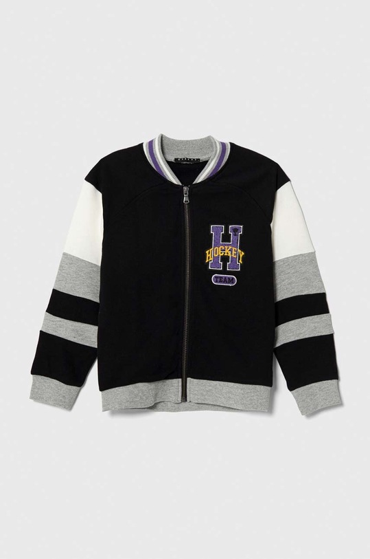 Sisley bluza bawełniana dziecięca aplikacja czarny 3J68X500R.G.SEASONAL