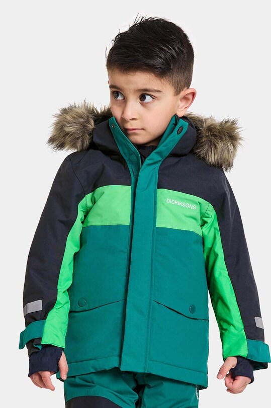 Didriksons geaca de iarna pentru copii BJÄRVEN KIDS PARKA cu captuseala verde 504898
